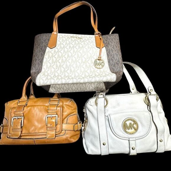 MICHAEL KORS 3 Bag Lot Bundle of MK Designer Leather Purses Tote Satchel Shoulde - Picture 1 of 15